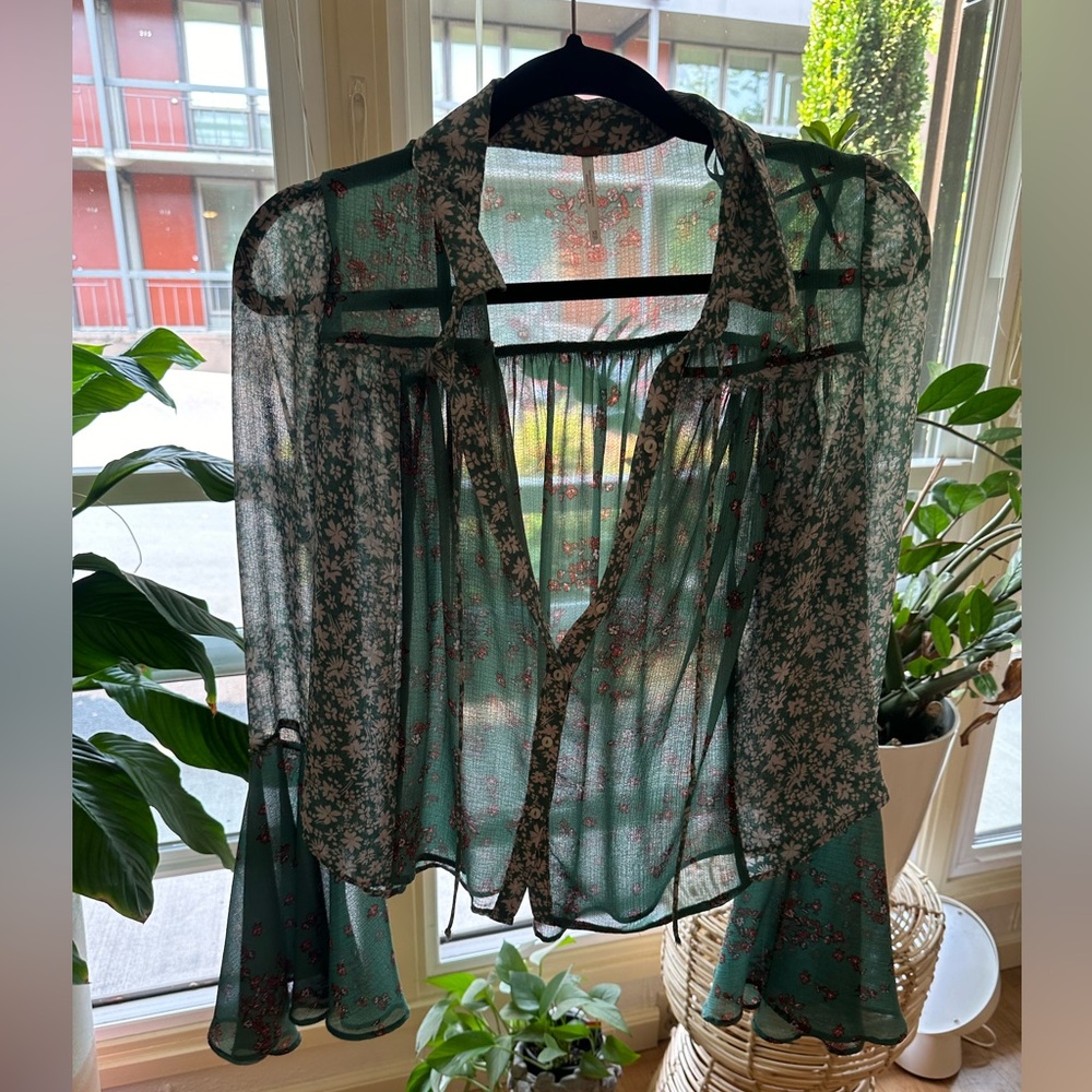 Free People Sheer blouse bell sleeves